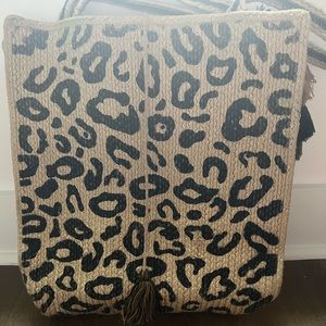 leopard handwoven jute tote with tassel